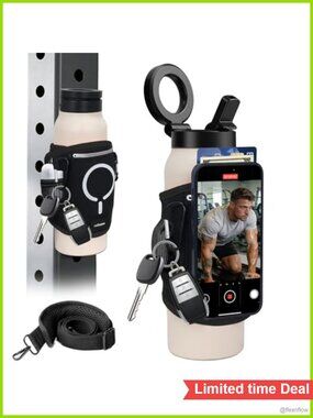 Magnetic Gym Water Bottle Holder Bag with Phone Pocket & Key Storage